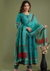 Aaivi Women Dark Turquise Elegant Printed Pure Cotton Kurta Sets