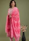 Aaivi Women Light Pink Elegant Printed Pure Cotton Kurta Sets