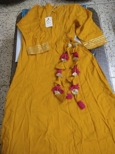 Aaivi Classic Beautiful Rayon flared Yellow dress photo review
