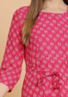 Aaivi Women Exquisite Pink and White Cotton printed A-line calf length Kurta