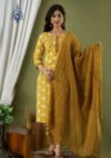 Aaivi Women Yellow Kurta sets with Striped Pants
