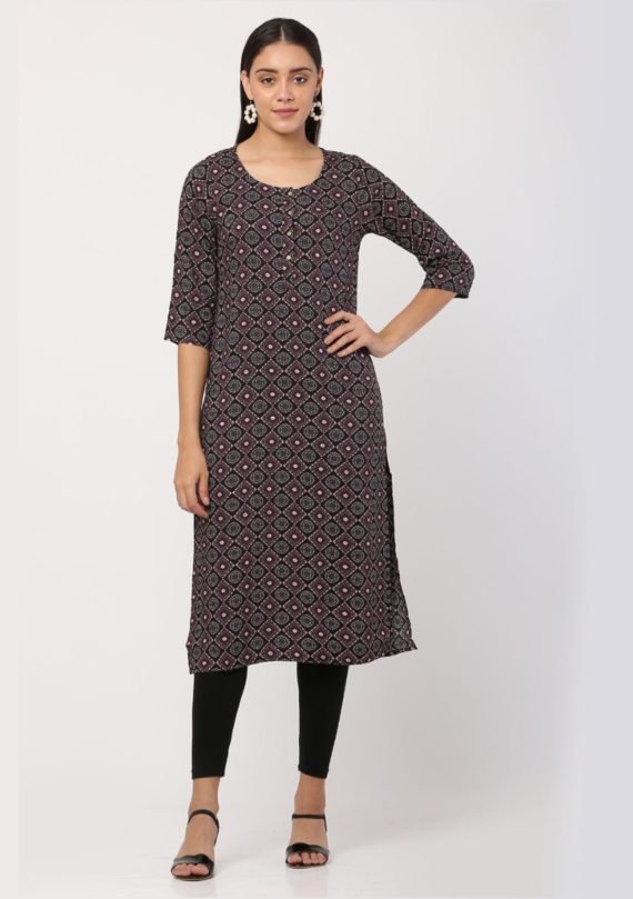 Aaivi Women Black Kurta with Red Abstract Print