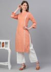 Aaivi Women Orange Cotton Printed kurta with fancy Lace