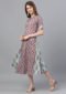 Aaivi Women Grey-Pink Printed Dress with Fancy Flare Panels