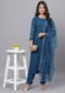 Aaivi Women Blue Rayon Kurta with Reflective Embroidered and Squares Sequence work
