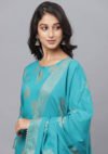 Aaivi Women Blue Elegant Rayon Golden Print Kurta Sets