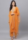Aaivi Women Stylish Orange Rayon Slub Kurta Kurta Sets
