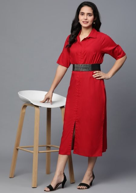 Aaivi Classic Red Rayon Dress
