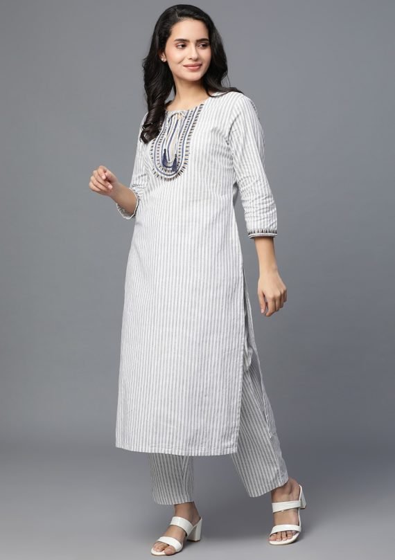 Aaivi Elegant Cotton Self Striped Kurta Set