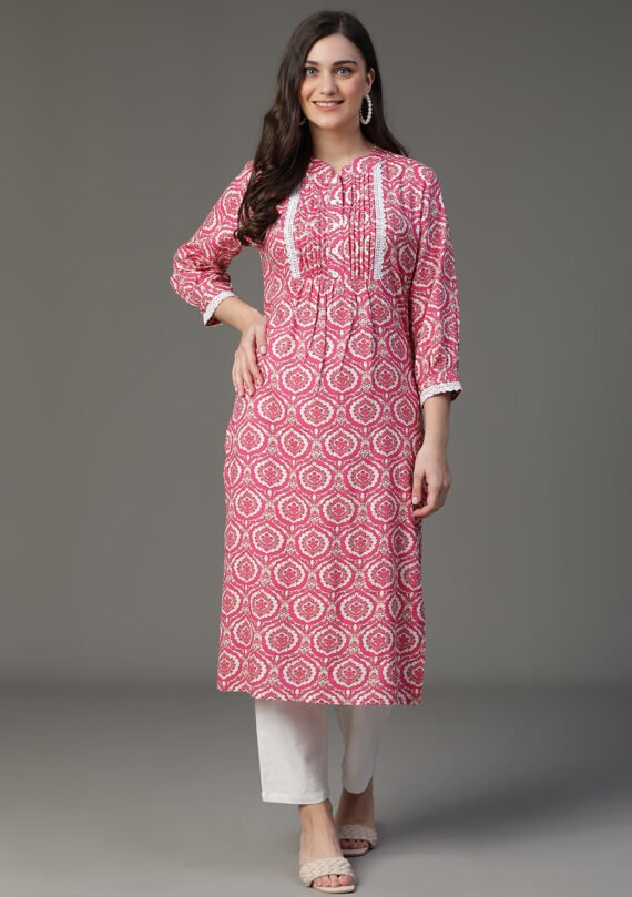 Aaivi Beautiful Cotton Kurta with Pintak on Sleeves