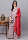 Aaivi Beautiful Cotton Red and off white Floral Printed Kurta Set