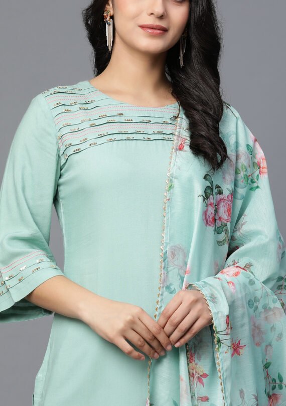 Elegant Rayon kurta Set with Sequin and Anchor work