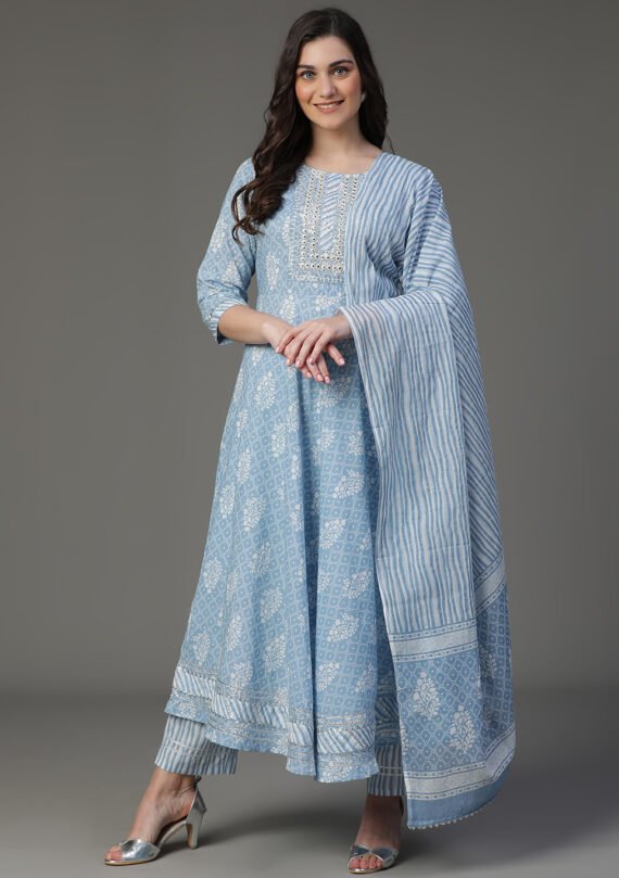 Aaivi Beautiful and Elegant Cotton kurta Set with Mirror and Embroidery Work
